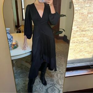 Anthropologie Black Maxi Wrap Dress with Fringe Embellishments